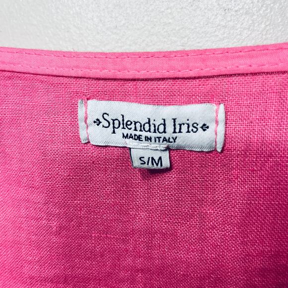 Splendid Iris Tunic Blouse Pink Linen Bell Sleeve Button Beachy Coastal S/M - Picture 5 of 6